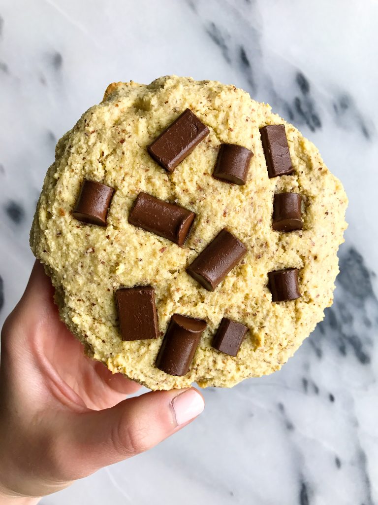 One Giant Paleo Chocolate Chip Protein Cookie that is paleo, grain and dairy-free!