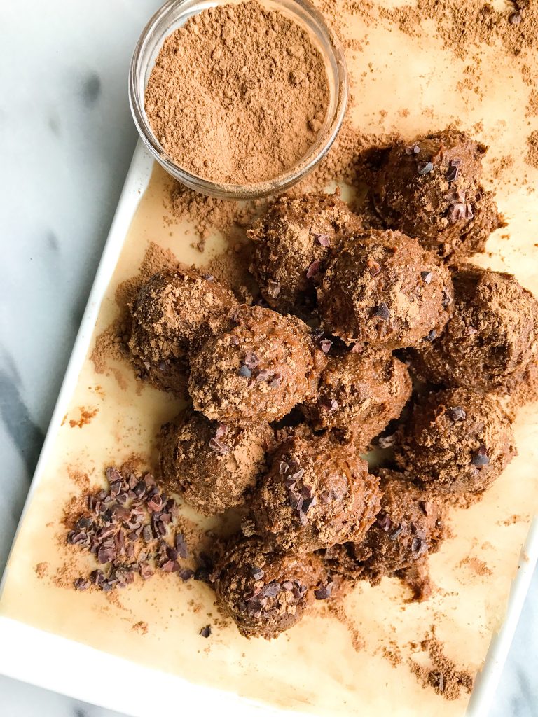 Dark Chocolate Avocado Protein Truffles (vegan)