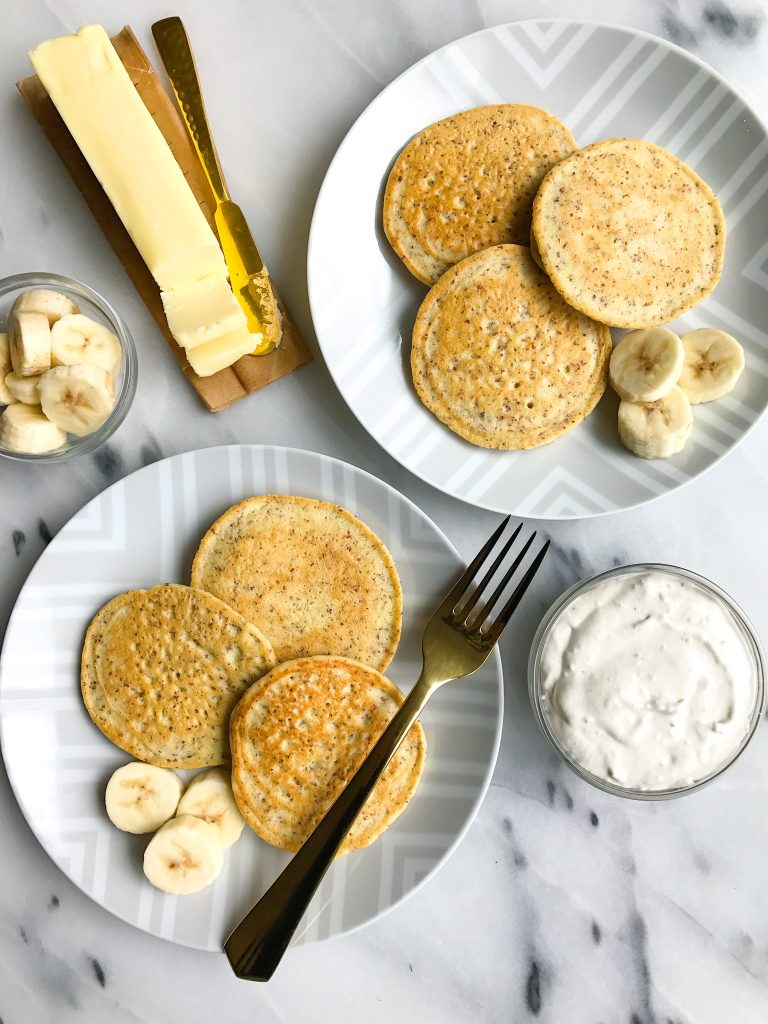 Easy Almond Flour Pancakes with Banana Whipped Cream for an easy, delicious, collagen-packed breakfast!