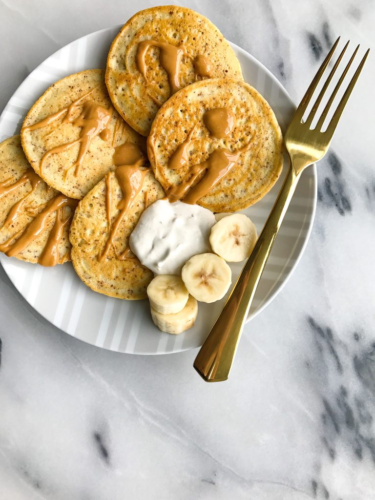 Easy Almond Flour Pancakes with Banana Whipped Cream for an easy, delicious, collagen-packed breakfast!