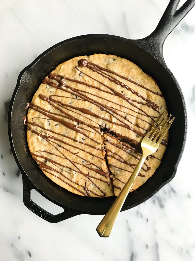 Chocolate Chunk Banana Bread Cookie Skillet made with almond flour for a grain & dairy-free dessert!