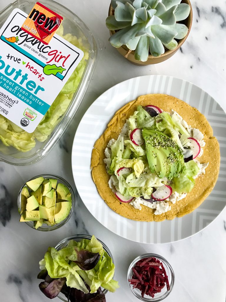 Socca Chickpea Flatbread Pesto Pizza with Crunchy Greens