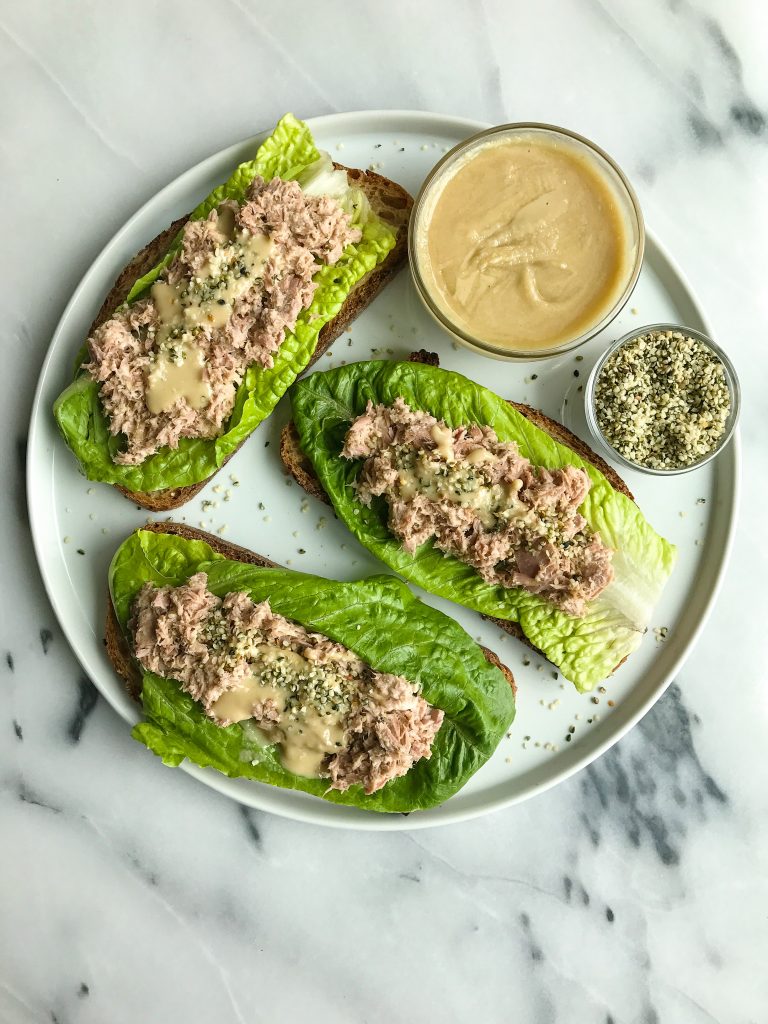 Cilantro + Hemp Seed Tuna Salad on Crispy Toast