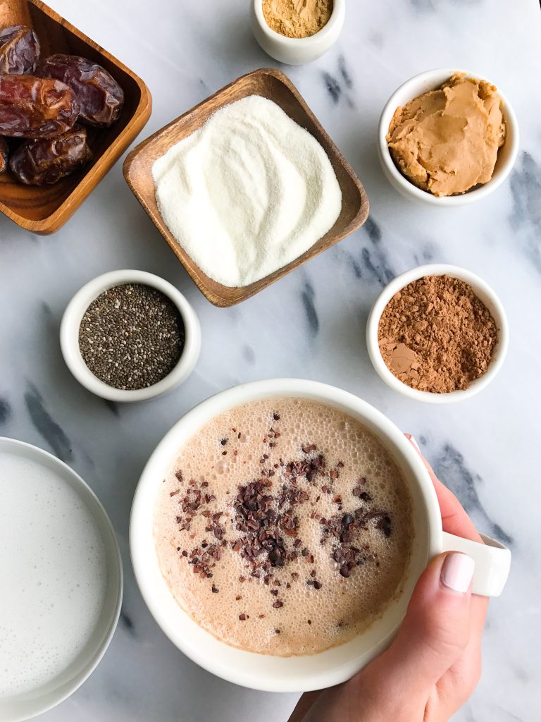 Magical No-Coffee Cacao Collagen Latte made with nourishing and delicious ingredients