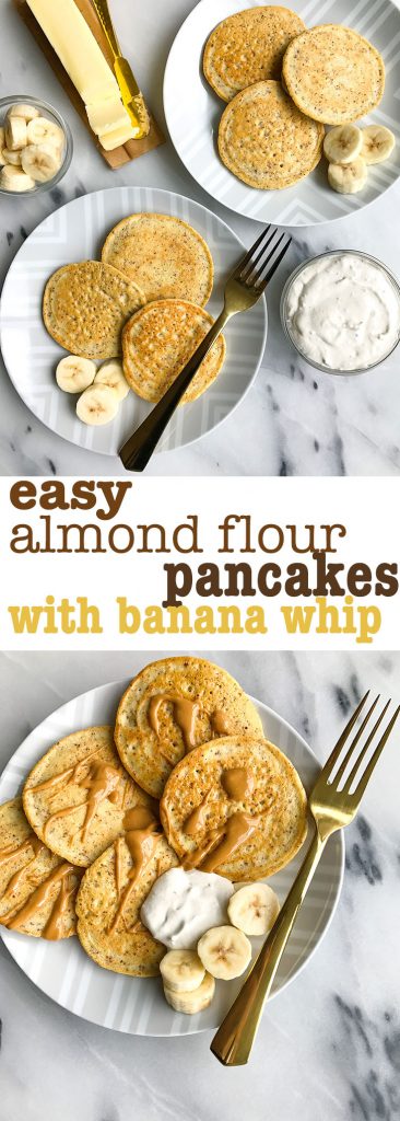 Easy Almond Flour Pancakes with Banana Whipped Cream for an easy, delicious, collagen-packed breakfast!