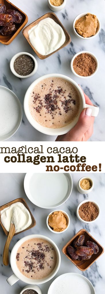 Magical No-Coffee Cacao Collagen Latte made with nourishing and delicious ingredients