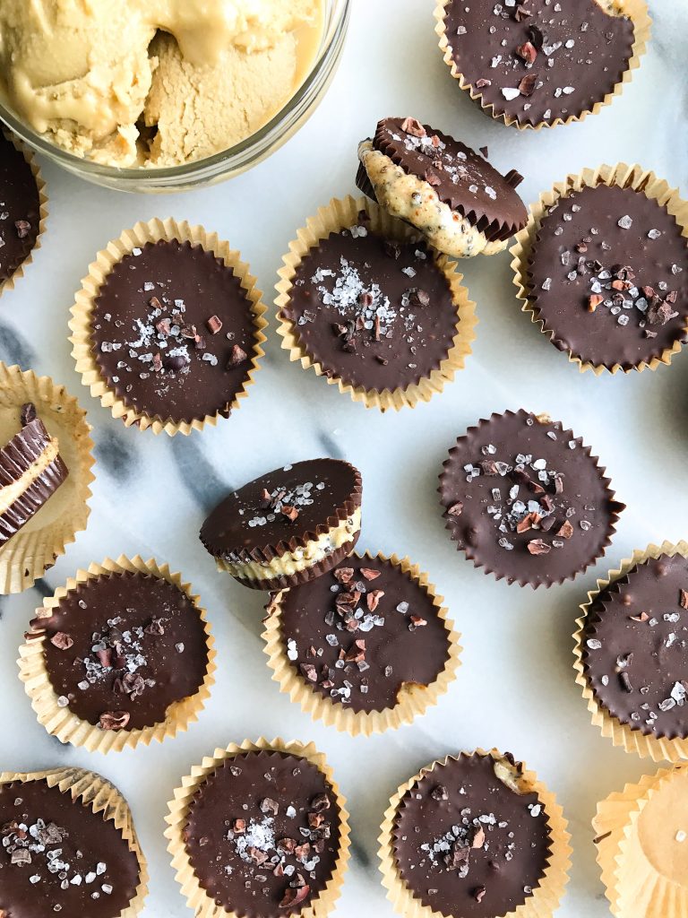 Frozen Dark Chocolate Tahini Cups with a Crunch