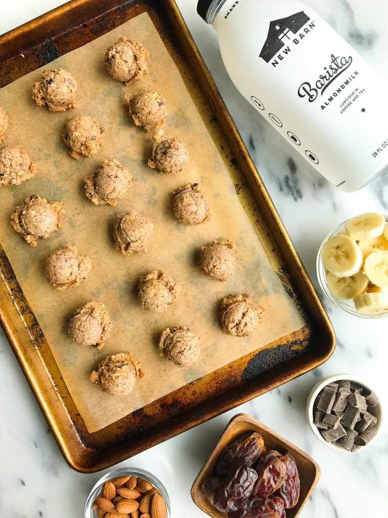 No-bake Cacao Chip Banana Bread Bites for an easy and delicious plan-based snack!