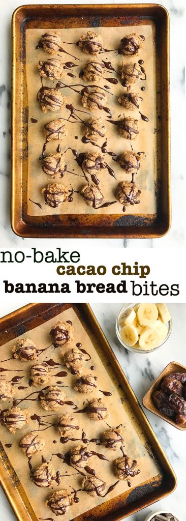 No-bake Cacao Chip Banana Bread Bites for an easy and delicious plan-based snack!