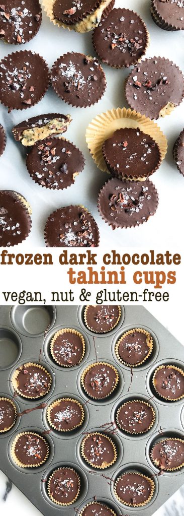 Frozen Dark Chocolate Tahini Cups with a Crunch