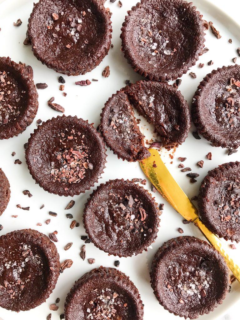 Dark Chocolate Sea Salt Brownie Cupcakes for an easy vegan and grain-free dessert!