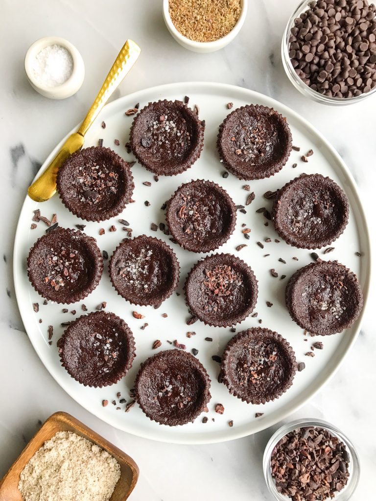 Dark Chocolate Sea Salt Brownie Cupcakes for an easy vegan and grain-free dessert!