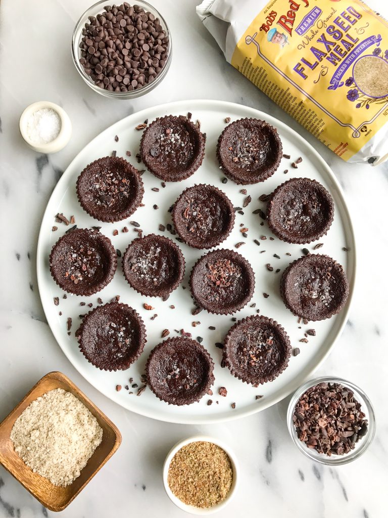 Dark Chocolate Sea Salt Brownie Cupcakes for an easy vegan and grain-free dessert!