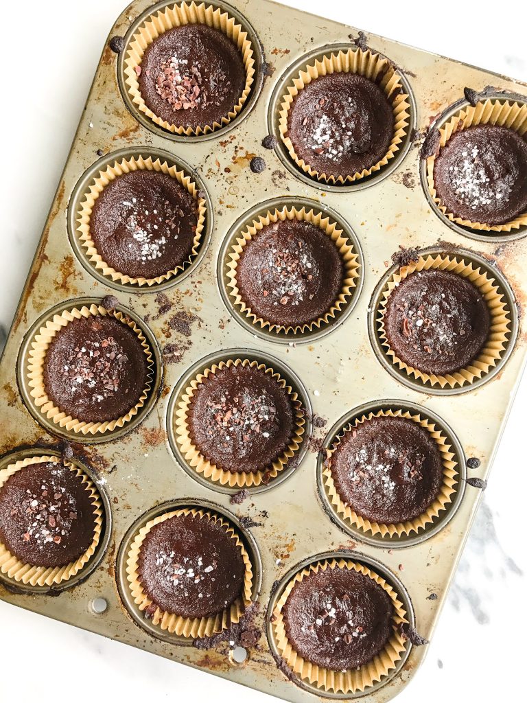 Dark Chocolate Sea Salt Brownie Cupcakes for an easy vegan and grain-free dessert!