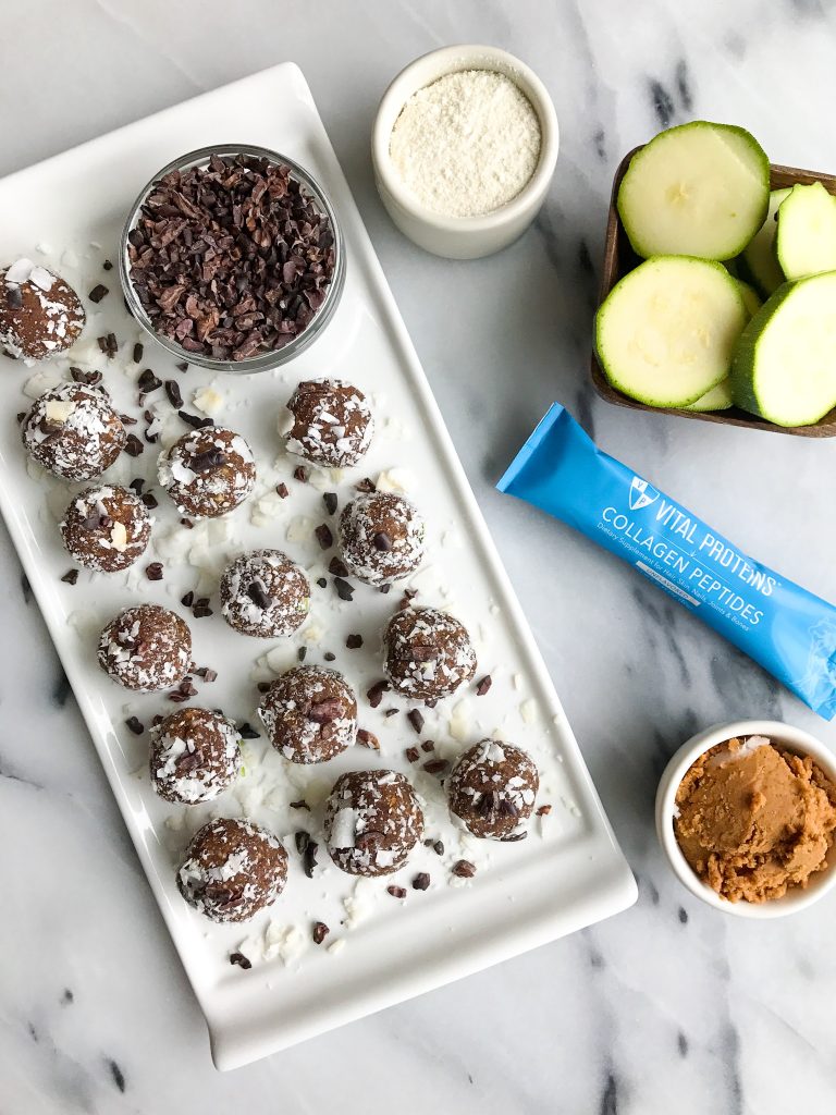 Chocolate Chip Zucchini Bread Truffles made dairy & grain-free and with collagen peptides!