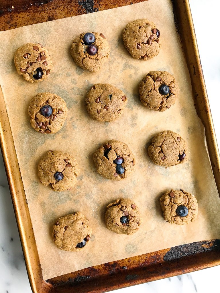 The most delicious Blueberry Chocolate Chip Breakfast Protein Cookies that are gluten & dairy-free!