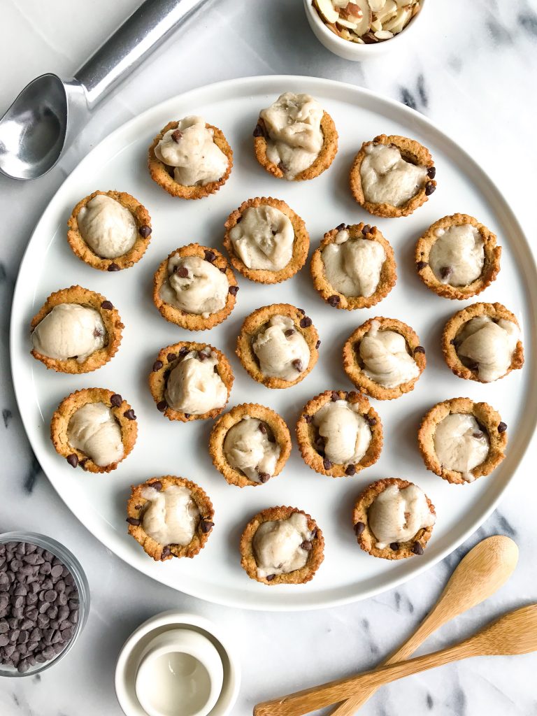 Mini Magical Chocolate Chip Cookie Bowls (grain + dairy-free) filled with almond milk ice cream!