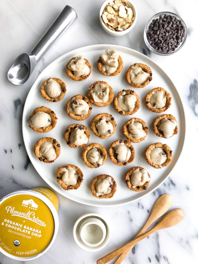 Mini Magical Chocolate Chip Cookie Bowls (grain + dairy-free) filled with almond milk ice cream!