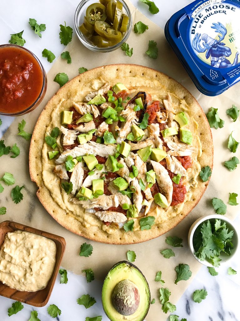 My Favorite Grilled Taco Pizza with Shredded Chicken for a delicious dairy-free pizza recipe!