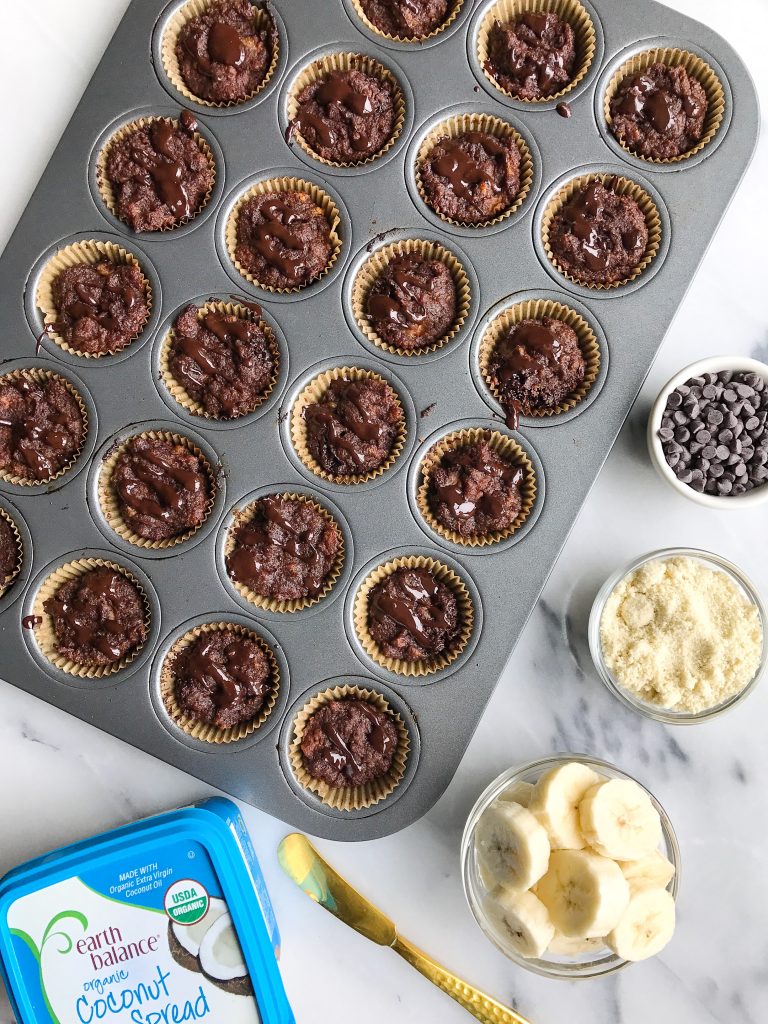 Chocolate Chip Banana Bread Brownie Bites! Vegan, grain-free and sweetened with bananas! 