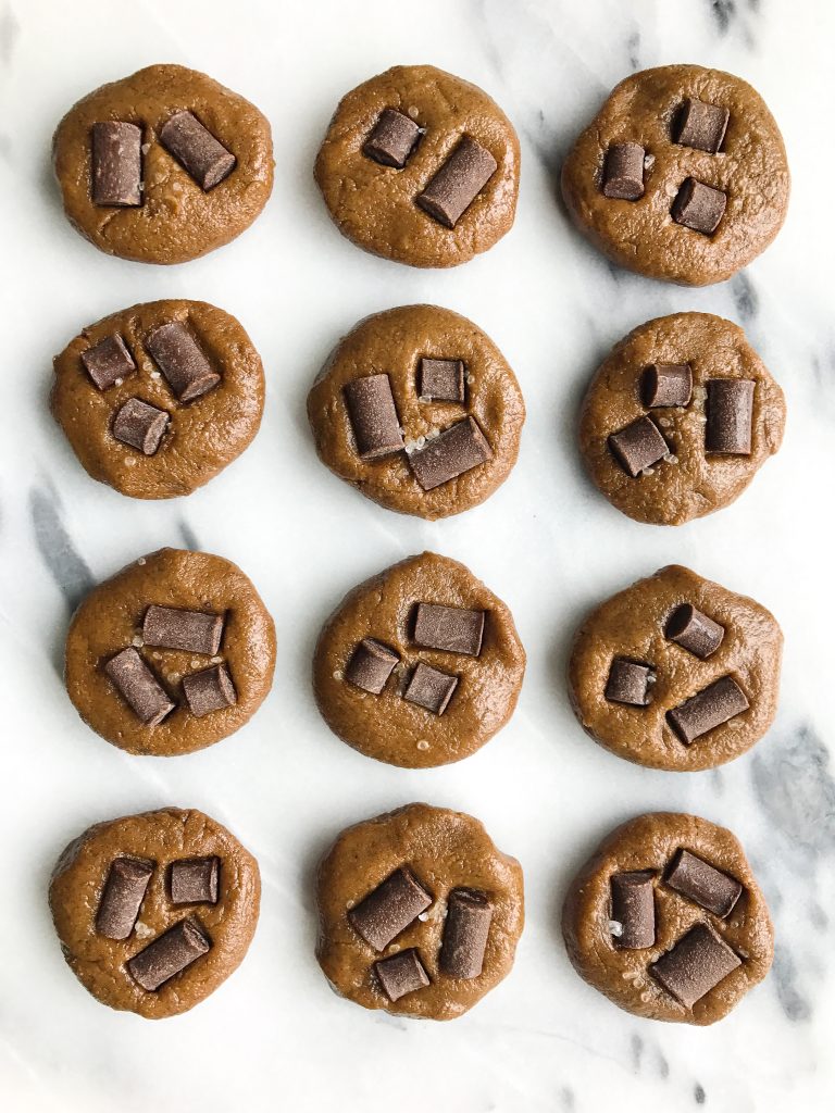 Fudgey No-Bake Chocolate Chip Freezer Cookies for a delicious vegan and grain-free dessert!