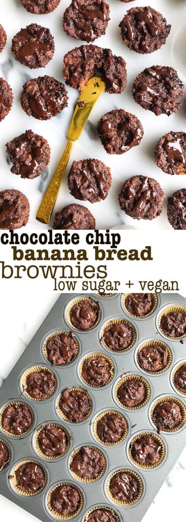 Chocolate Chip Banana Bread Brownie Bites! Vegan, grain-free and sweetened with bananas!