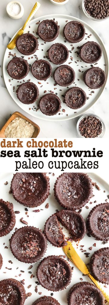 Dark Chocolate Sea Salt Brownie Cupcakes for an easy vegan and grain-free dessert!