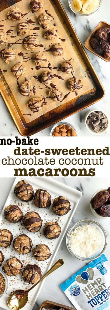 Date-Sweetened Dark Chocolate Coconut Macaroons for an easy no-bake dessert!