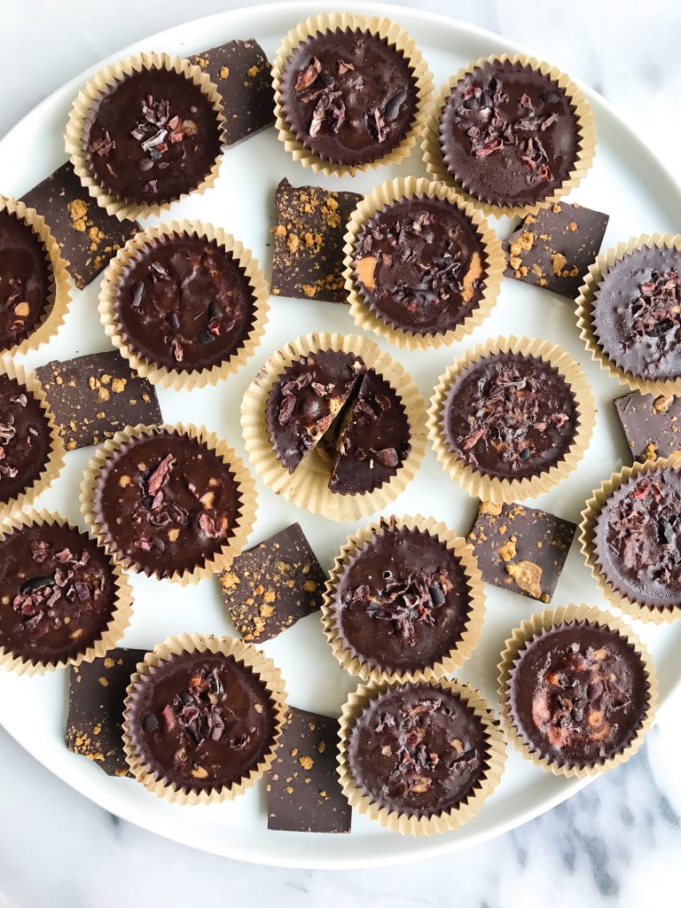 Fatty Dark Chocolate Coconut Butter Cups filled with super greens for an easy low sugar treat!