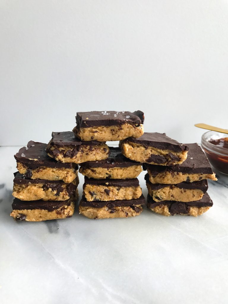 Sea Salt Dark Chocolate Cookie Dough Crack Bars (vegan + gf)