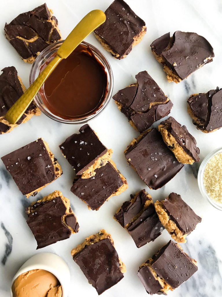 Sea Salt Dark Chocolate Cookie Dough Crack Bars (vegan + gf)