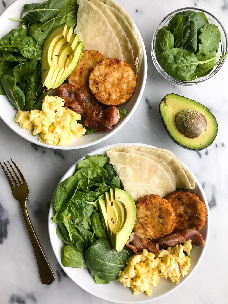 Breakfast Taco Bowls with Soft-Scrambled Eggs + Bacon