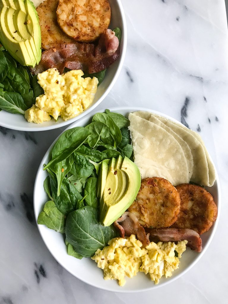 Simple and Delicious Breakfast Taco Bowls with Soft-Scrambled Eggs and Bacon
