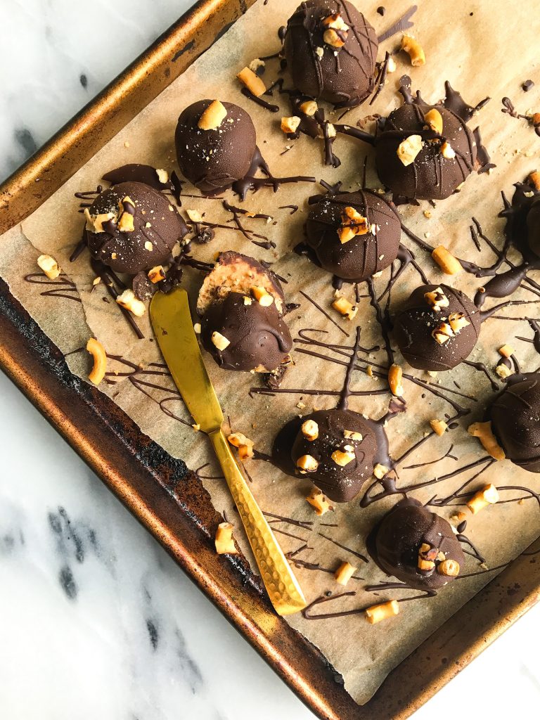 Simple and Easy Dark Chocolate Coconut Butter Pretzel Truffles that are gluten-free!