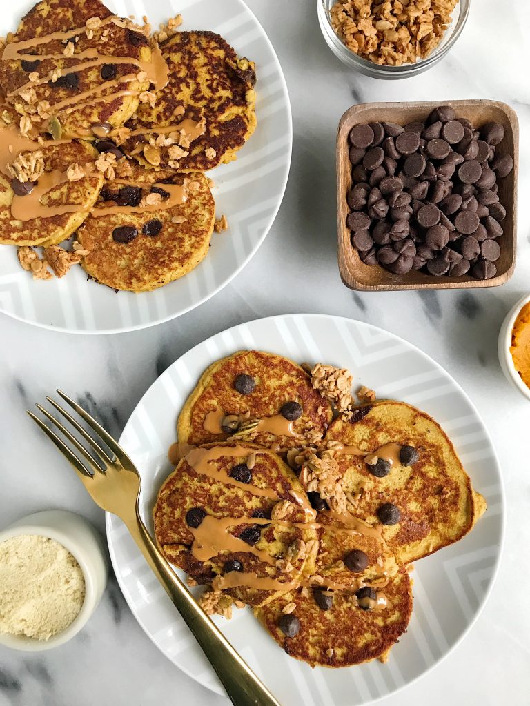 Paleo Pumpkin Chocolate Chip Protein Pancakes