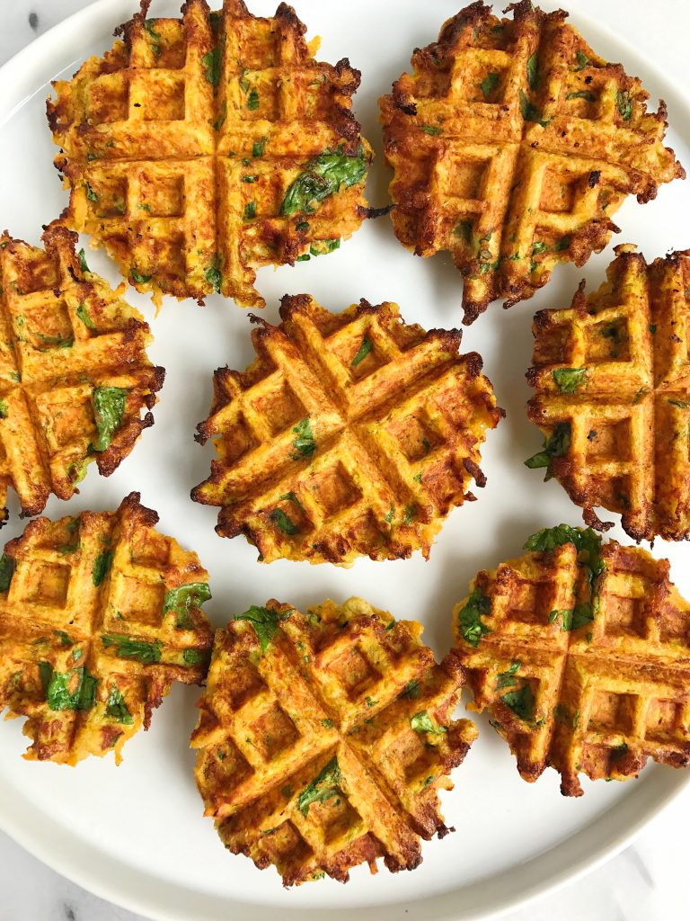 Savory Paleo Veggie Breakfast Waffles made with coconut flour for an easy veggie waffle!