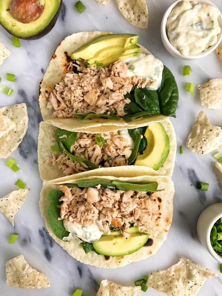 Easy Canned Tuna Tacos with Scallion Crema for an easy gluten + dairy-free recipe!