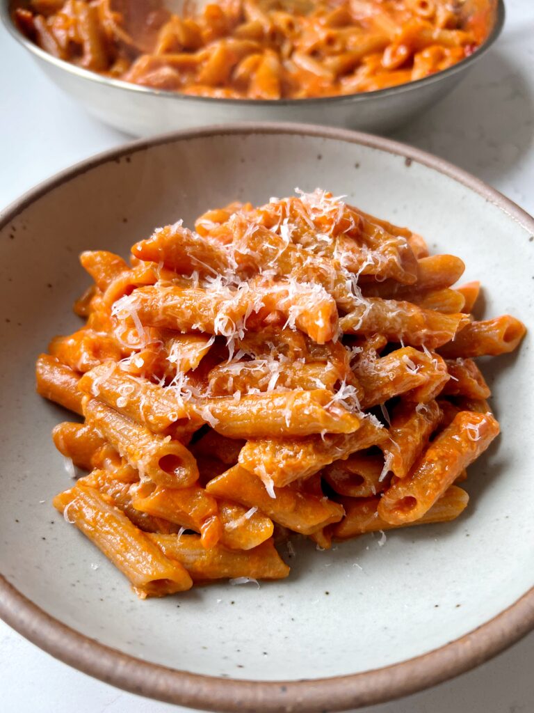 Sharing our family's favorite penne vodka sauce recipe. This is our go-to vodka sauce that is healthier than the usual, easy to make and comes together in under 20 minutes.