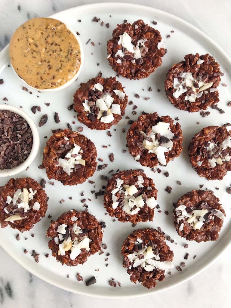 No-bake Nutty Chocolate Coconut Cookies made with gluten-free and vegan ingredients