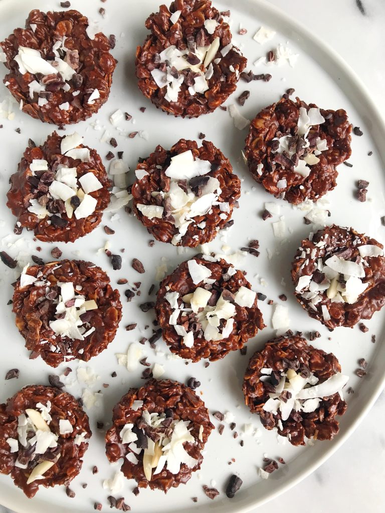 No-bake Nutty Chocolate Coconut Cookies made with gluten-free and vegan ingredients