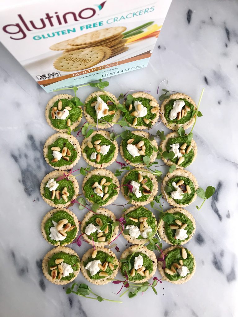 Easy Cashew Pesto Pizza Crackers made just a few ingredients for a gluten-free and delicious appetizer!