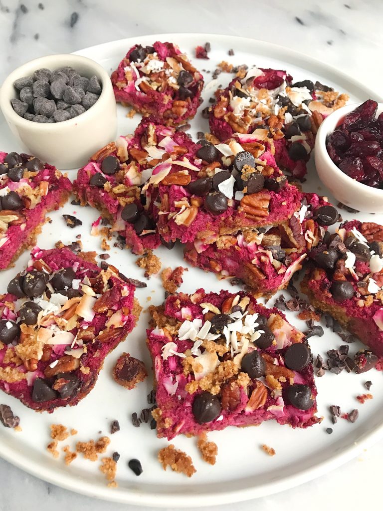 Dark Chocolate Cranberry Magic Cookie Bars that are vegan, gluten-free and lightly sweetened