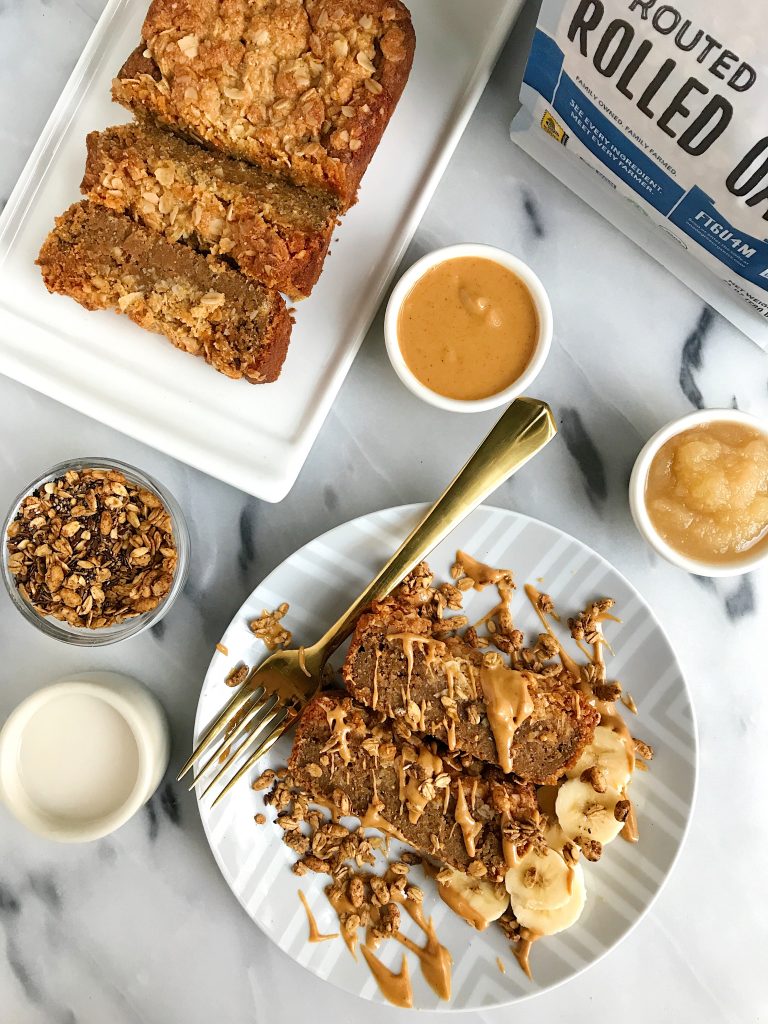 Vegan Cinnamon Coffee Cake Loaf made with oat flour for an easy and delicious breakfast loaf!