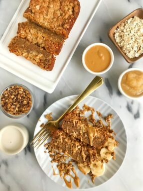 Vegan Cinnamon Coffee Cake Loaf made with oat flour for an easy and delicious breakfast loaf!