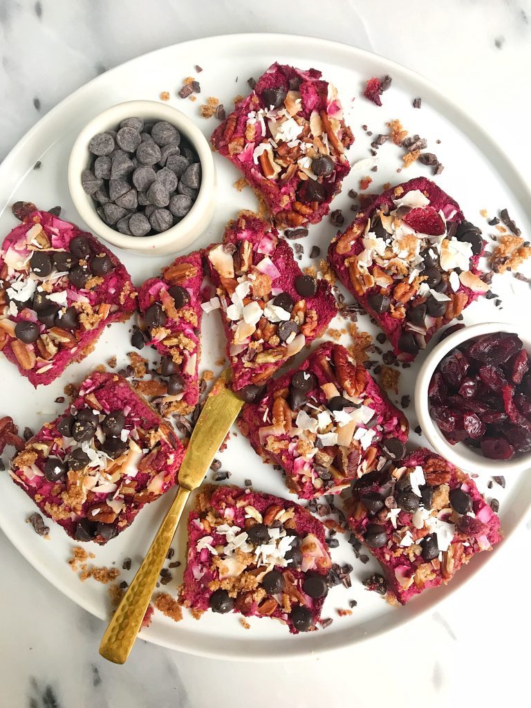 Dark Chocolate Cranberry Magic Cookie Bars that are vegan, gluten-free and lightly sweetened