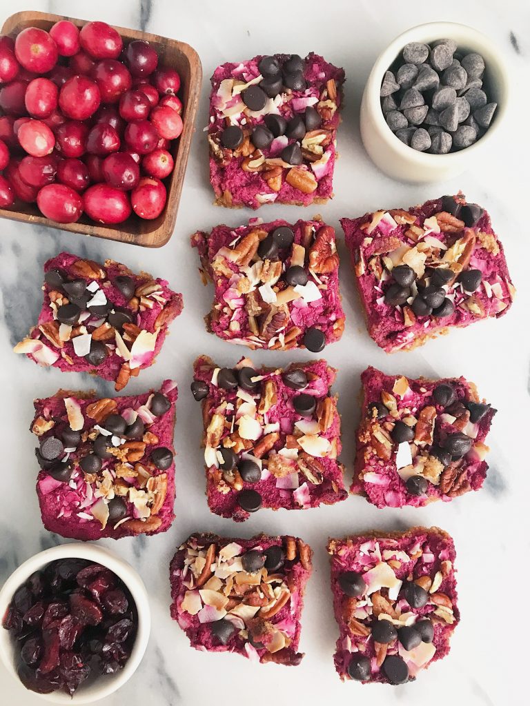 Dark Chocolate Cranberry Magic Cookie Bars that are vegan, gluten-free and lightly sweetened