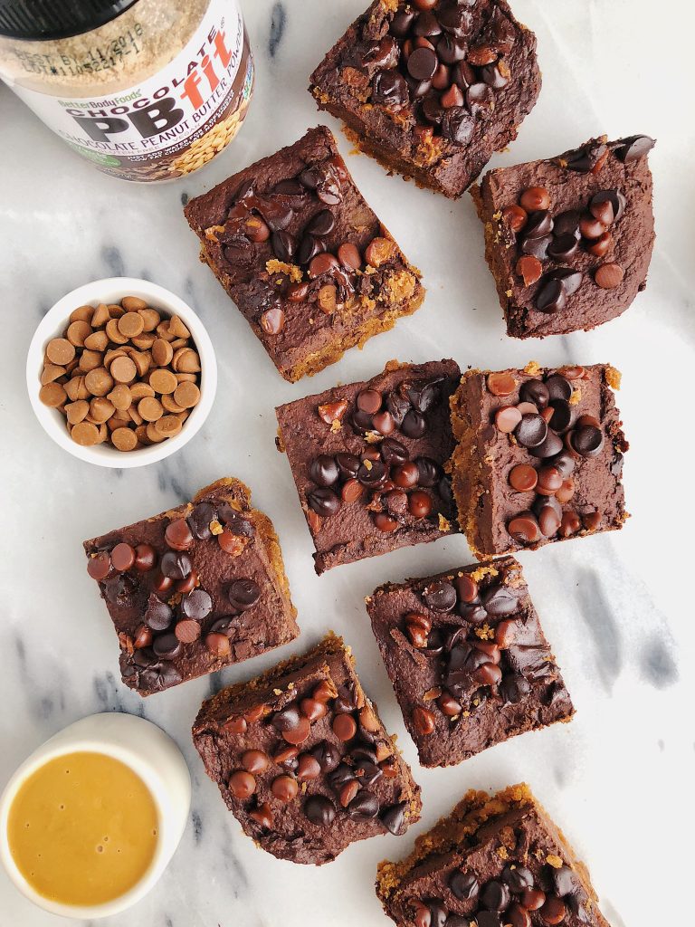 Double Layer Peanut Butter Brownie Cookie Bars for a dreamy vegan and gluten-free dessert!