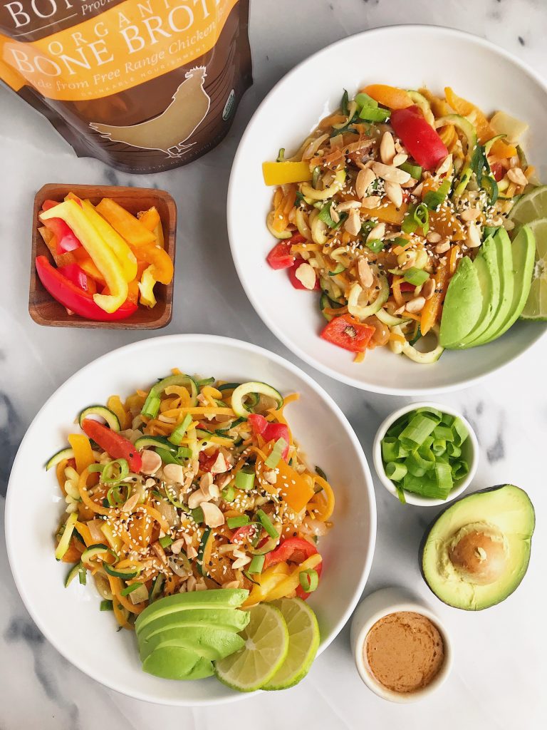Whole30 Almond Butter Thai Noodles made with bone broth plus bone broth 101!