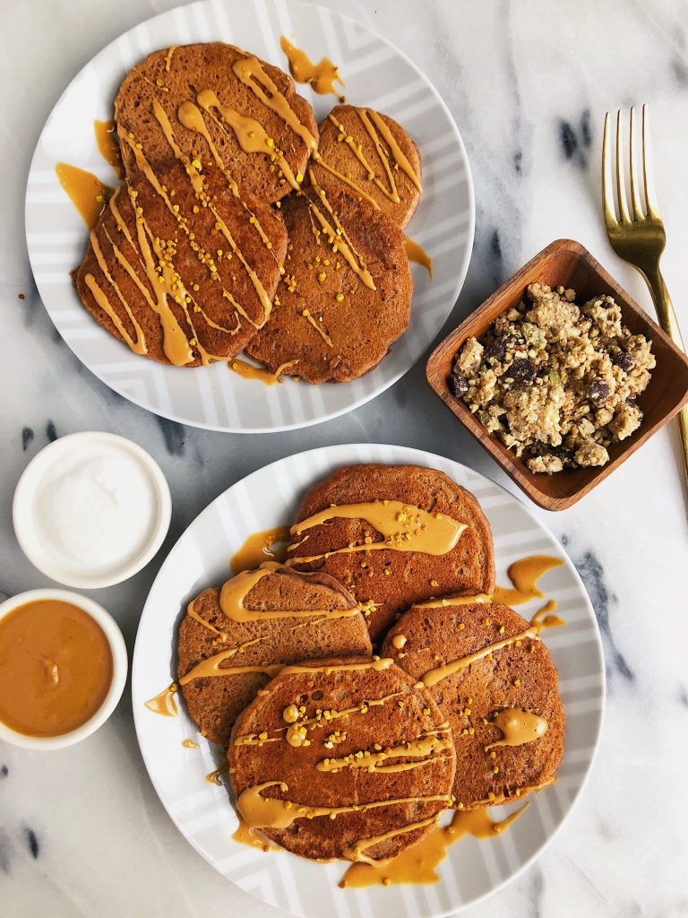 Fluffy Vegan Pancakes that are gluten-free and packed with organic plant-based protein!