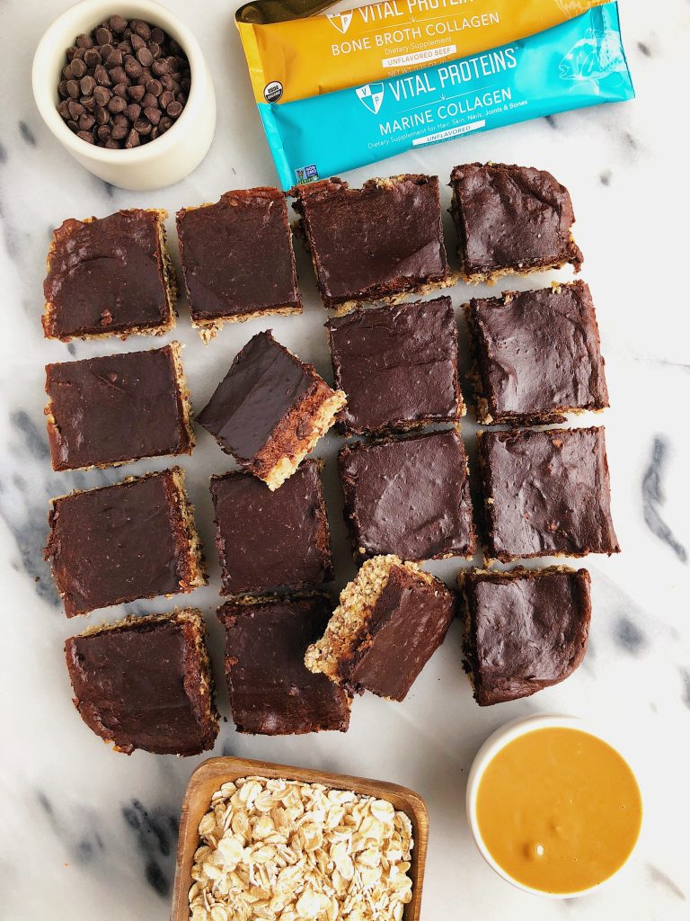 Chocolate Banana Collagen Snack Bars made with gluten-free ingredients for a healthy collagen-filled snack!